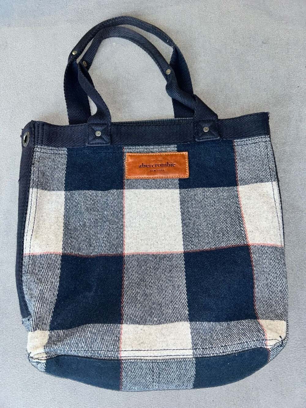 Abercrombie & Fitch Plaid Tote Bag Navy White Y2K